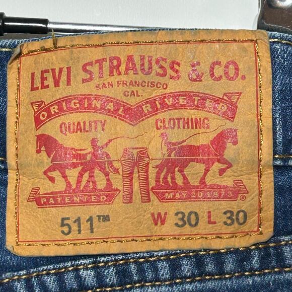 Levis 511 Slim Jeans Mens 30x30 Blue Measures 29x30 Stretch Flex Dark Wash - Picture 5 of 9